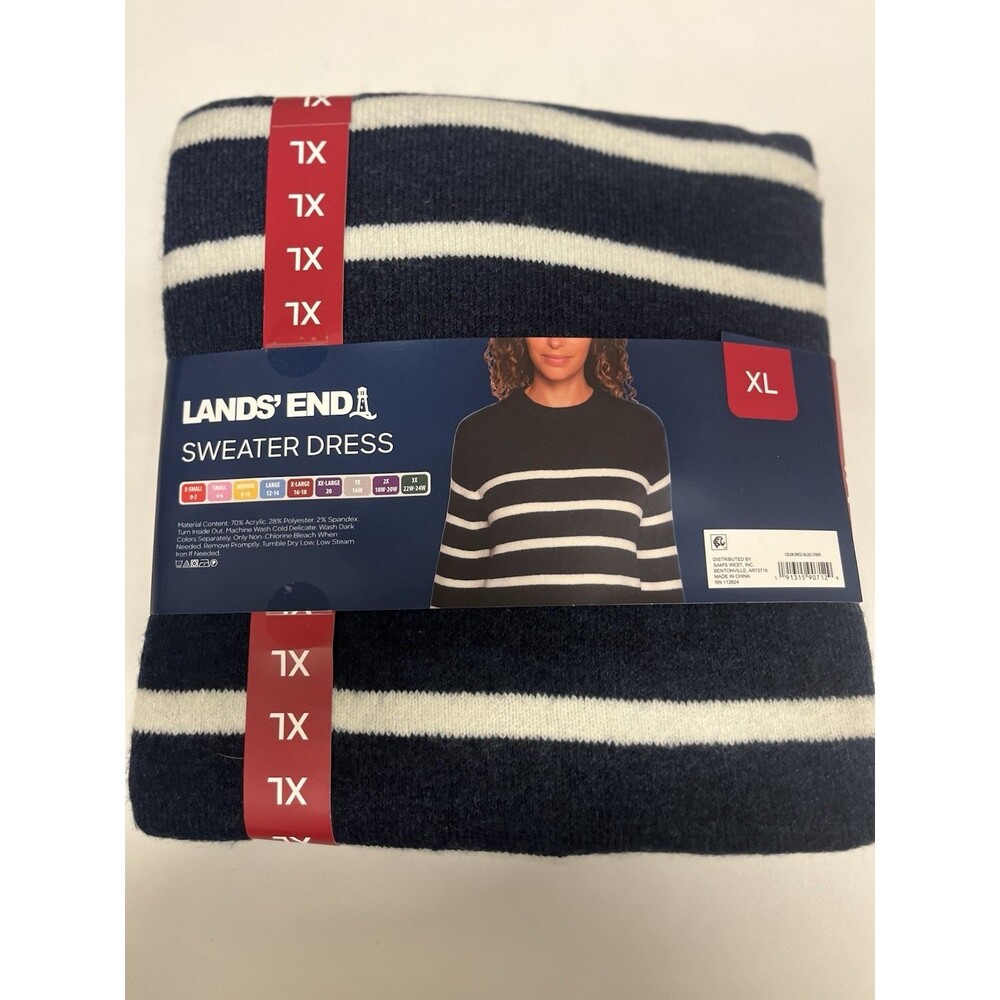Lands' End Womenβs Crewneck Sweater Dress Sz XL 16/18 NAVY Blue Relax Fit NWT